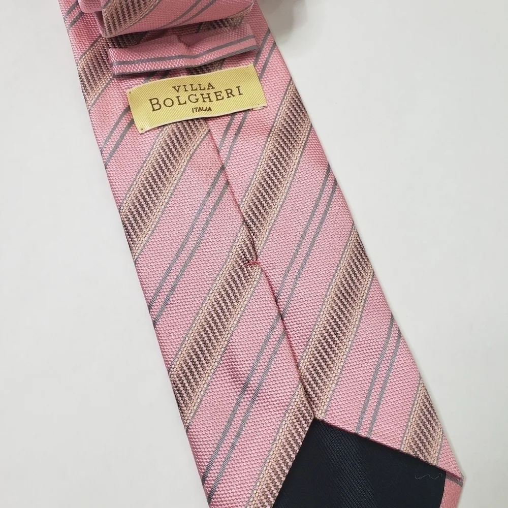 Villa Bolgheri pink gray stripe silk tie